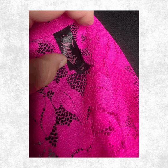 Funky Junque Hot Pink Lace Crop Top – Off Shoulder Festival Rave Sheer OS Fits 1 - Picture 4 of 4